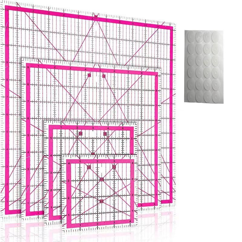 ZEIXITOO Precision Sewing and Quilting Rulers,Acrylic Ruler for Cutting Fabric,Quilters Select rulers with Non Slip Rings 4 Square Quilting Templates(4.5"X4.5", 6"X6", 9.5"X9.5", 12.5"X12.5")