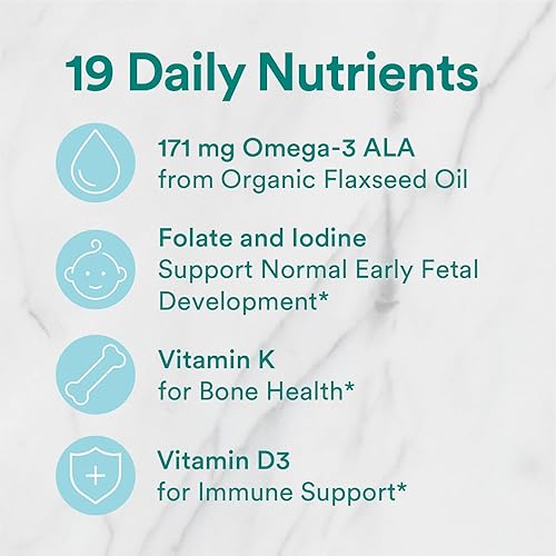 Miniatura 4 de SmartyPants - Multivitamínico prenatal orgánico para mujeres biotina, metilfolato, Omega 3 (ALA), vitamina D3, C, vitamina B12, B6, A, K2 y zinc,