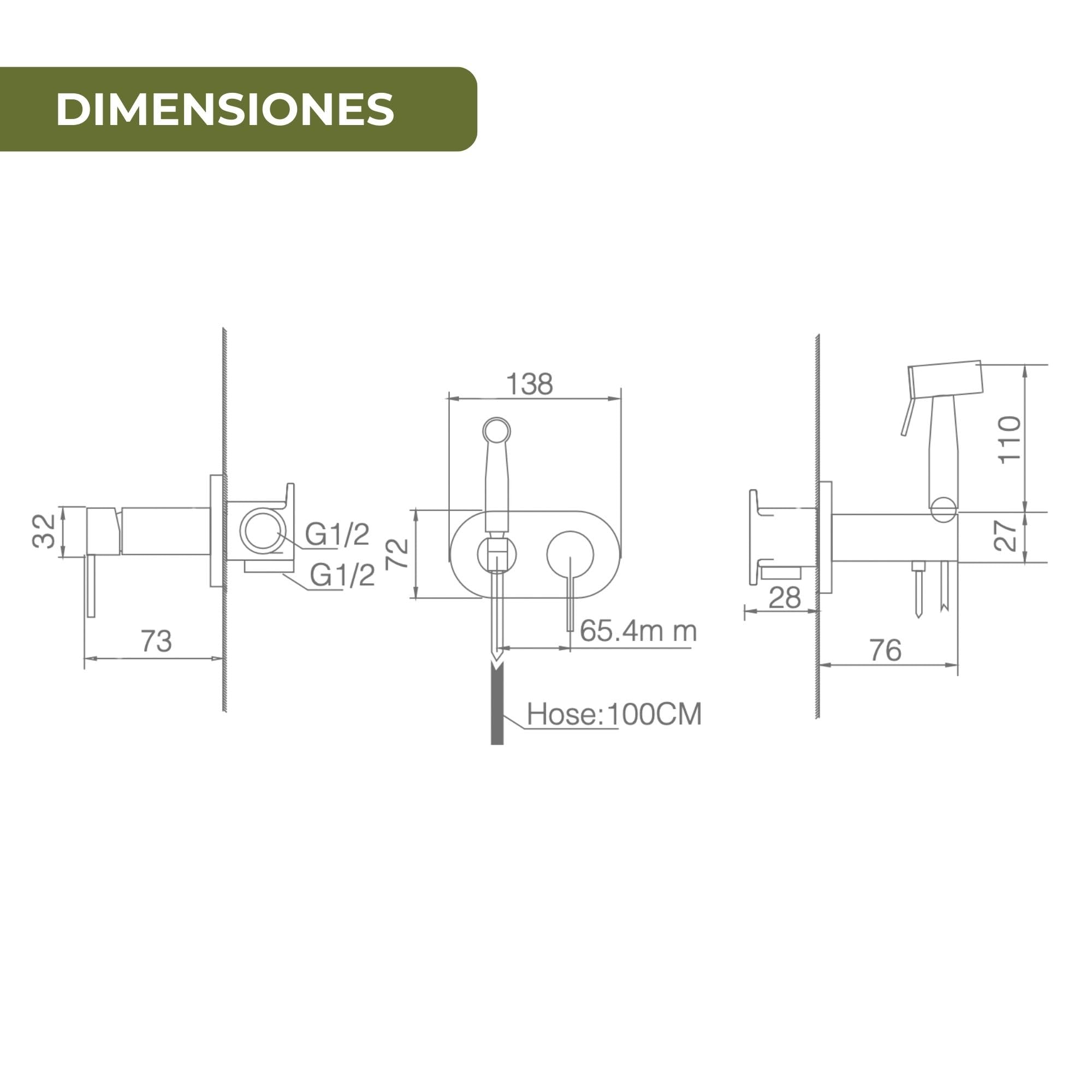 IMEX - Ducha Bidet Agua Fría Color Cromado | Grifo Bidet Empotrado para WC Cromada | Ducha Higiénica Monomando para Inodoro | Grifería Sustituto de Bidé | Serie Maui