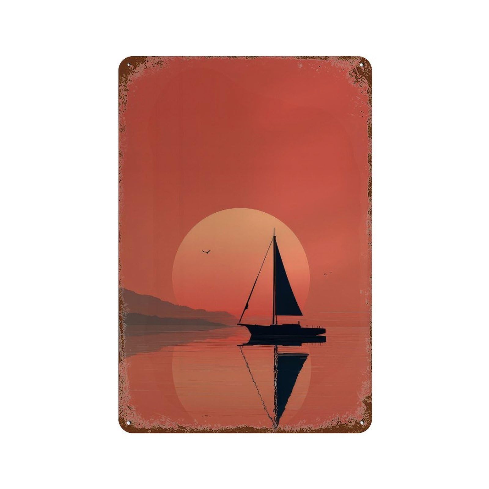 xiaoxiaoshen Sailboat Silhouette. Minimalist Sunset Wall Decor Art Metal Tin Poster Modern Home Decor Art Home Bar Shop Decorations Vintage Sign 30x20cm