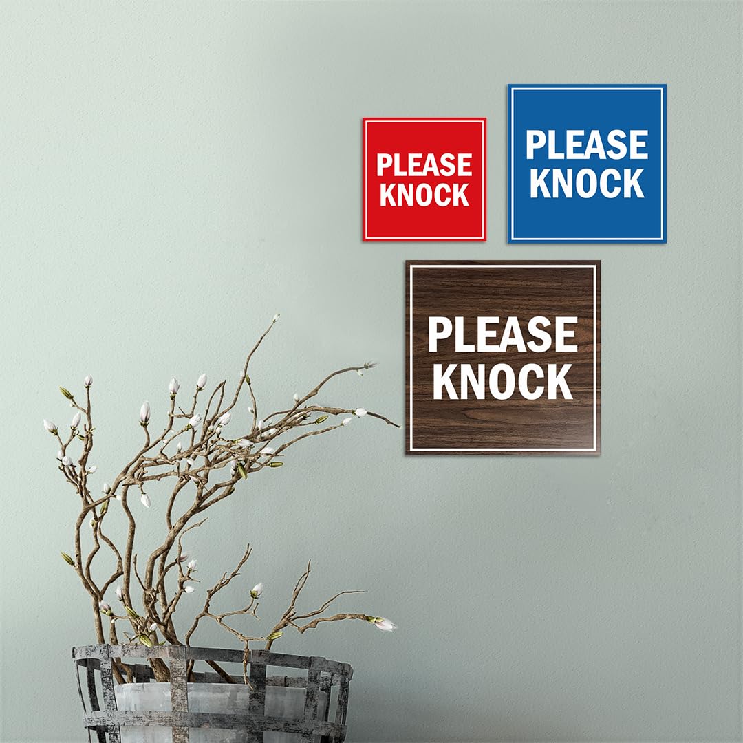 Kwadratowy znak "Please Knock" z taśmą samoprzylepną, montaż na każdej powierzchni (granatowy/złoty) - mały (5 sztuk)
