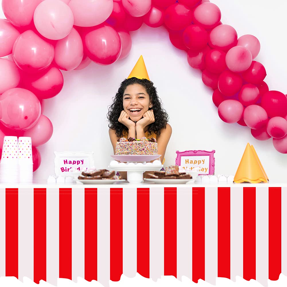 Gukasxi Set di 4 tovaglie di Carnevale e Gonna da tavola, Gonna da tavola con Motivo Circo di Carnevale, Decorazioni per Feste a Tema Carnevale, Gonna a Righe Rosse e Bianche, per Feste di Carnevale