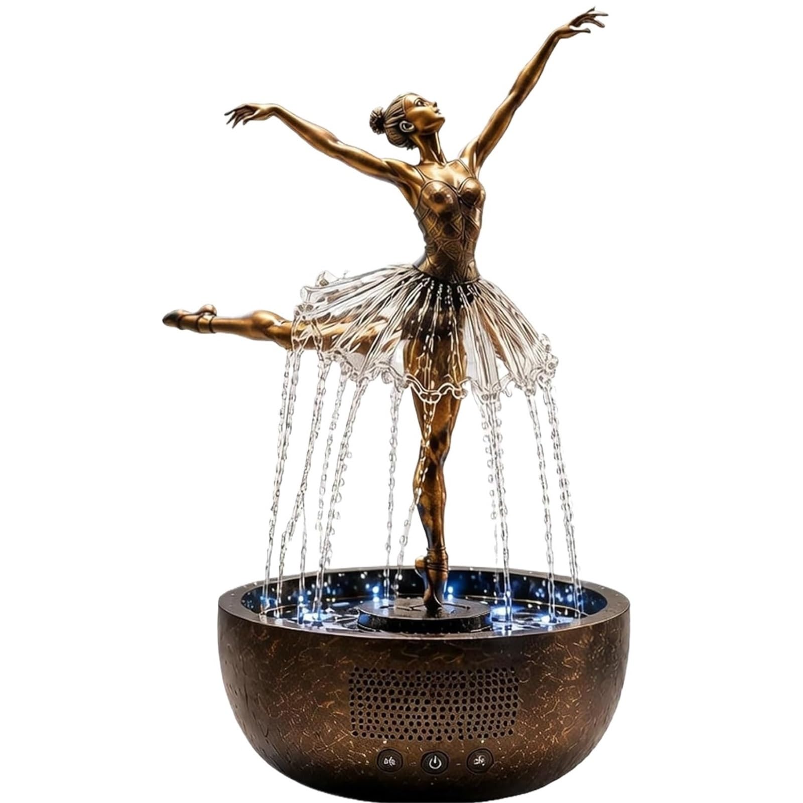 Fuente con Altavoz Bluetooth Y Efecto De Cascada Fuente De Altavoz Bluetooth Cascada Bailarina, Escultura Artística con Falda Agua Que Fluye, Atención Plena for Aliviar El Estrés for Hogar(Gold)