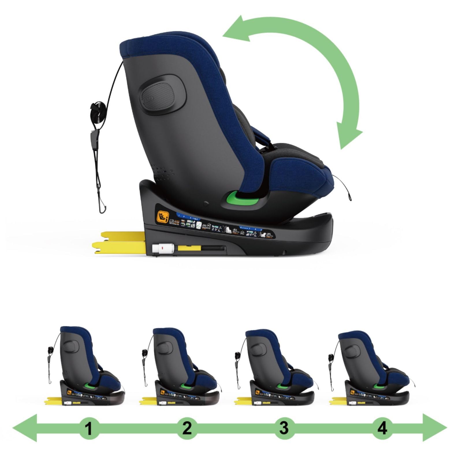 Xomax C013 Kindersitz 360° drehbar mit Isofix, ECE R129, 0-36 kg, verstellbar, neigbar, atmungsaktiver Bezug, 5-Punkt-Gurt, Top Tether, Autokindersitz für Babys & Kinder 0-12 Jahre, Farbe: (Blau)