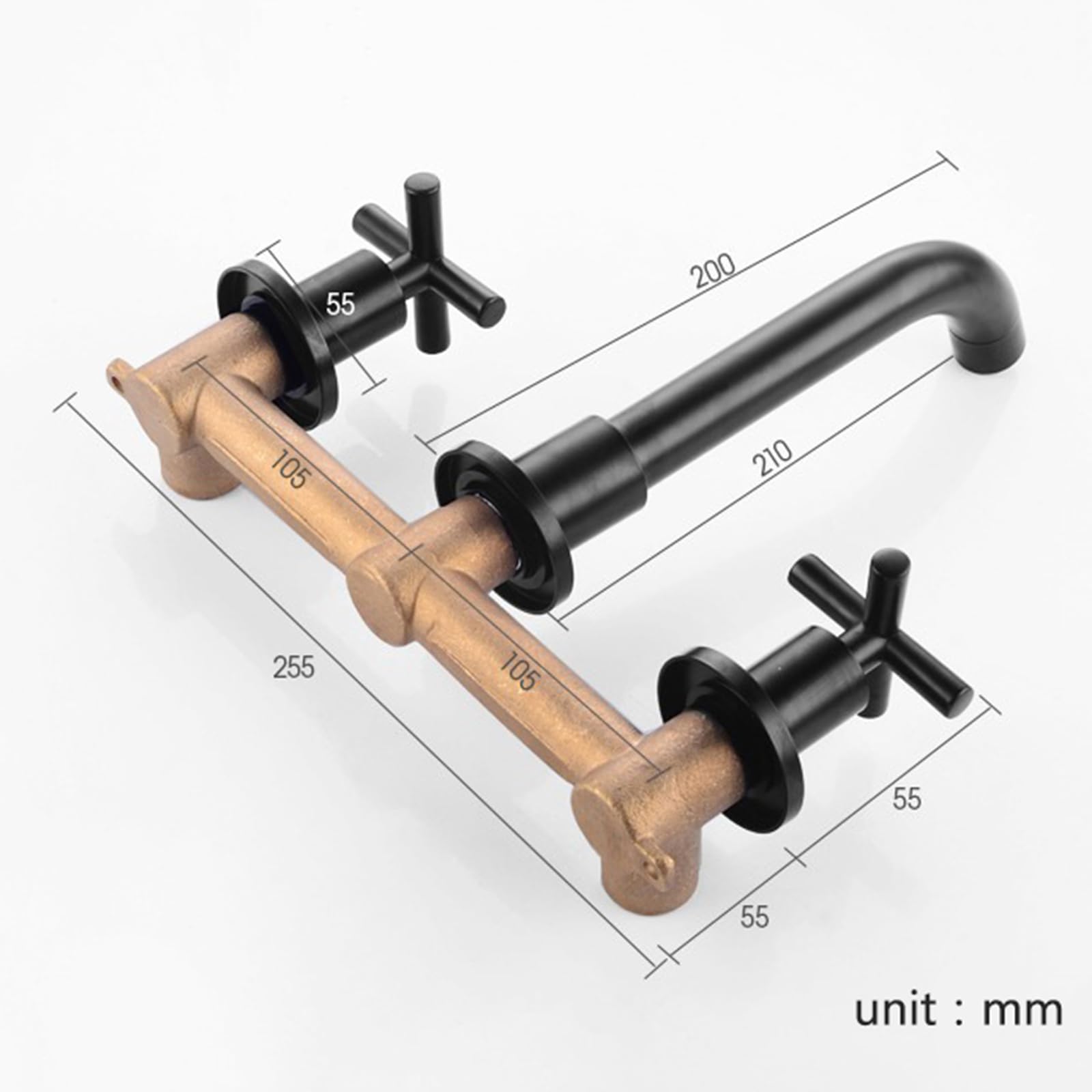 Grifo de Pared para Lavabo Grifos para Lavabos de Baño 3 Orificios Retro Doble Manija Giratorio,Enchapado
