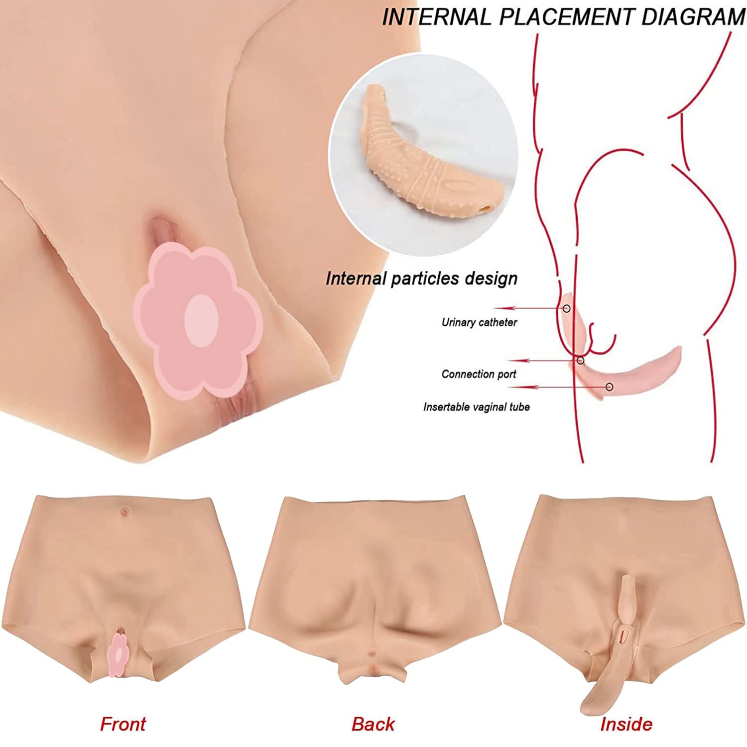 Silicona Falso Vagina Bragas Pantalones de Triángulo de Vagina Falsa Sexy Transgénero Panty para Drag Queen Crossdresser Travesti Cosplay(Color:Color 1)