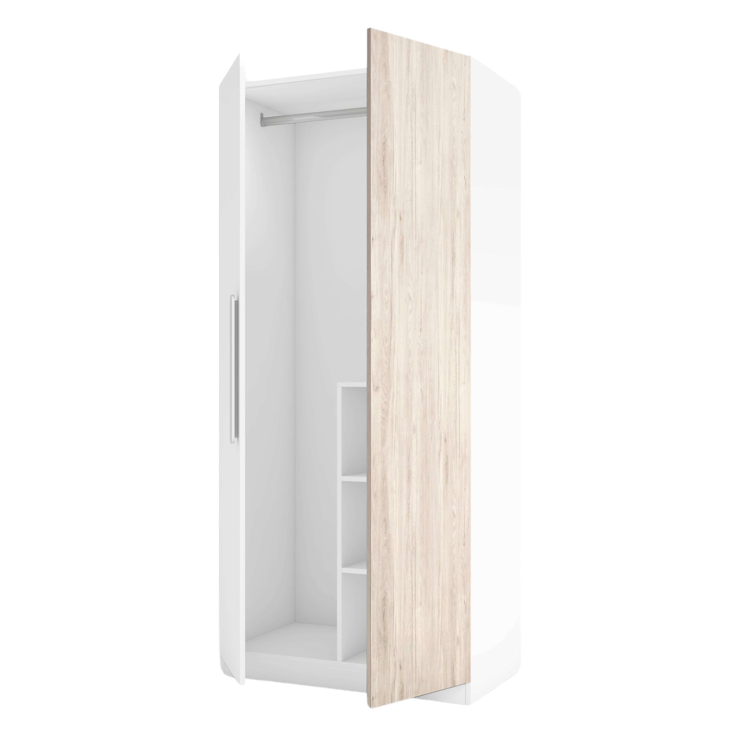 Miroytengo Mueble Armario para Habitación Dormitorio Juvenil Estelle Estilo Nórdico en Color Blanco Mate y Roble Sahara con 2 Puertas 90x200 cm