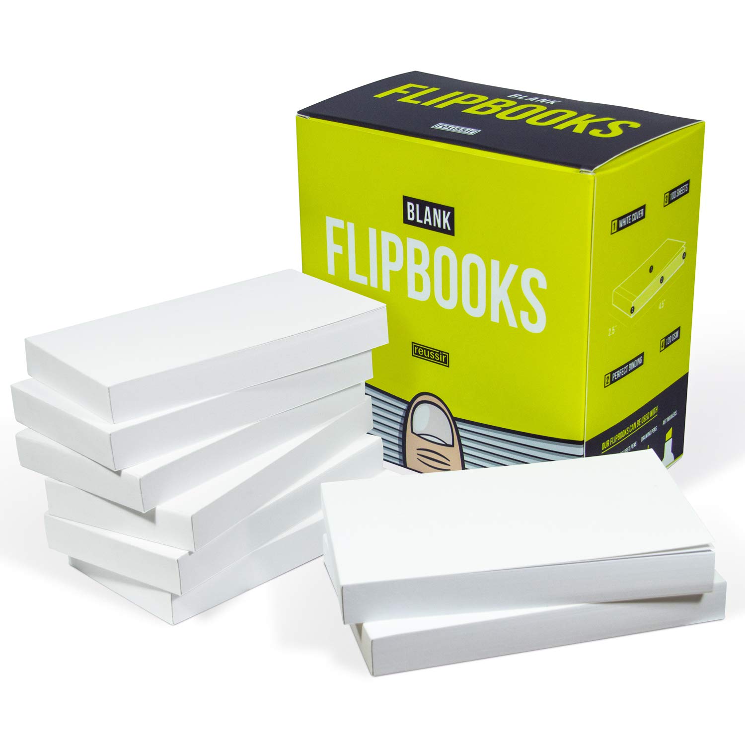 reussir Blank Flipbooks (8 Pack) 4.5" x 2.5" Animation Flip Book Kit