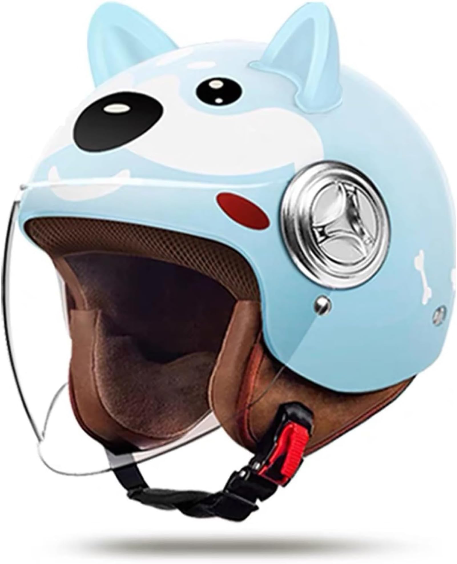 FREEUP Kindermotorhelm, scooterhelm, jethelm met zonneklep, scooterhelm meisjes, brommerhelm jongens, tas met snelsluiting, 48-55 cm, geschikt voor 5 - 12 jaar, roze