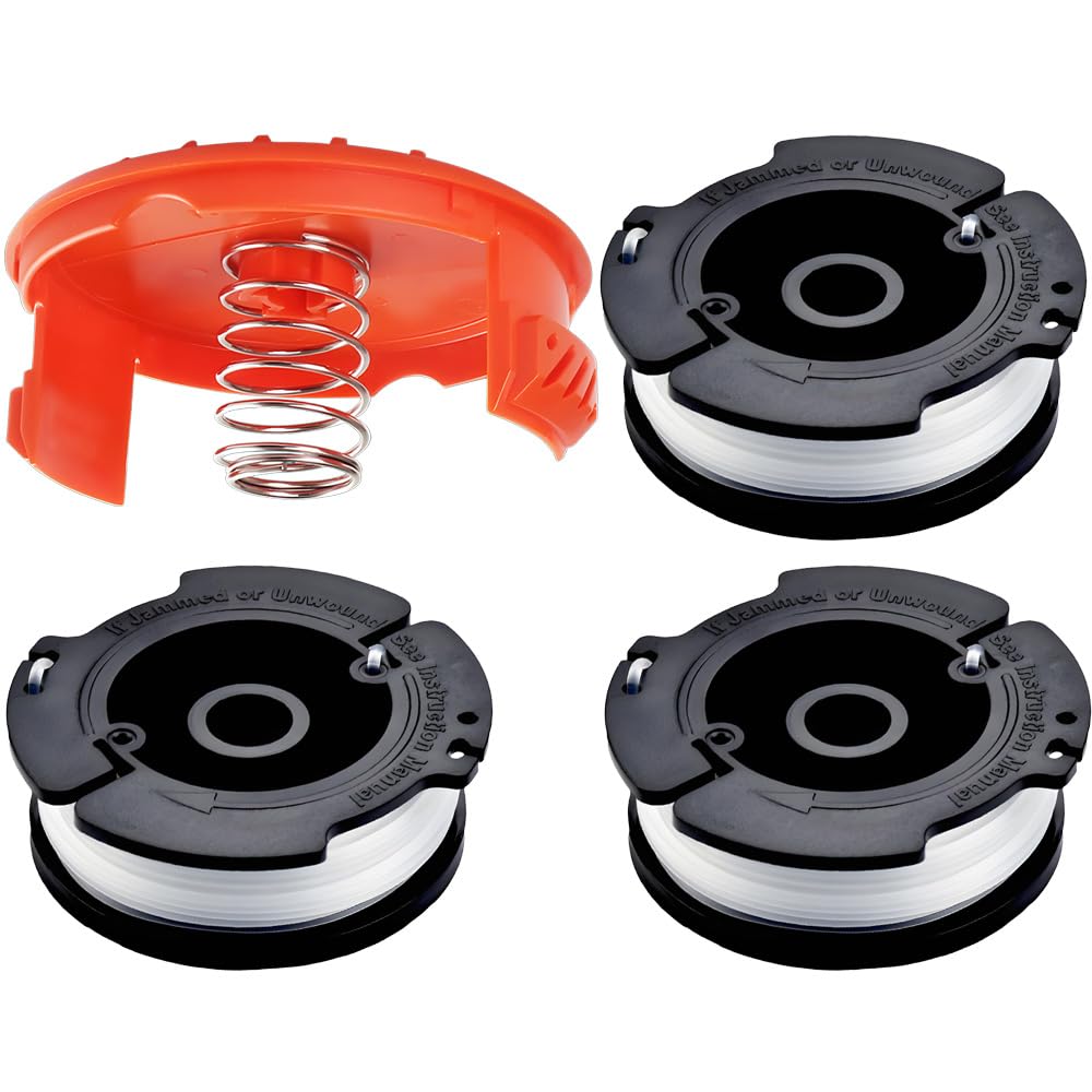 3 Trimmer Spool Line 1 Spool Cover Cap 1 Spring Compatible with Black & Decker ST5530-GB GLC3630L20-GB STC1820PC-GB BESTA525-GB BESTA530-GB Models, 1.6mm Strimmer Spool Wire Replacement