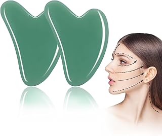 Facial Gua Sha Massage Tool, 2Pcs Natural Jade Stone for Face Massage, Guasha Tool for Face, Guasha Board & Facial Guasha Board for Scraping and SPA Acupuncture Therapy