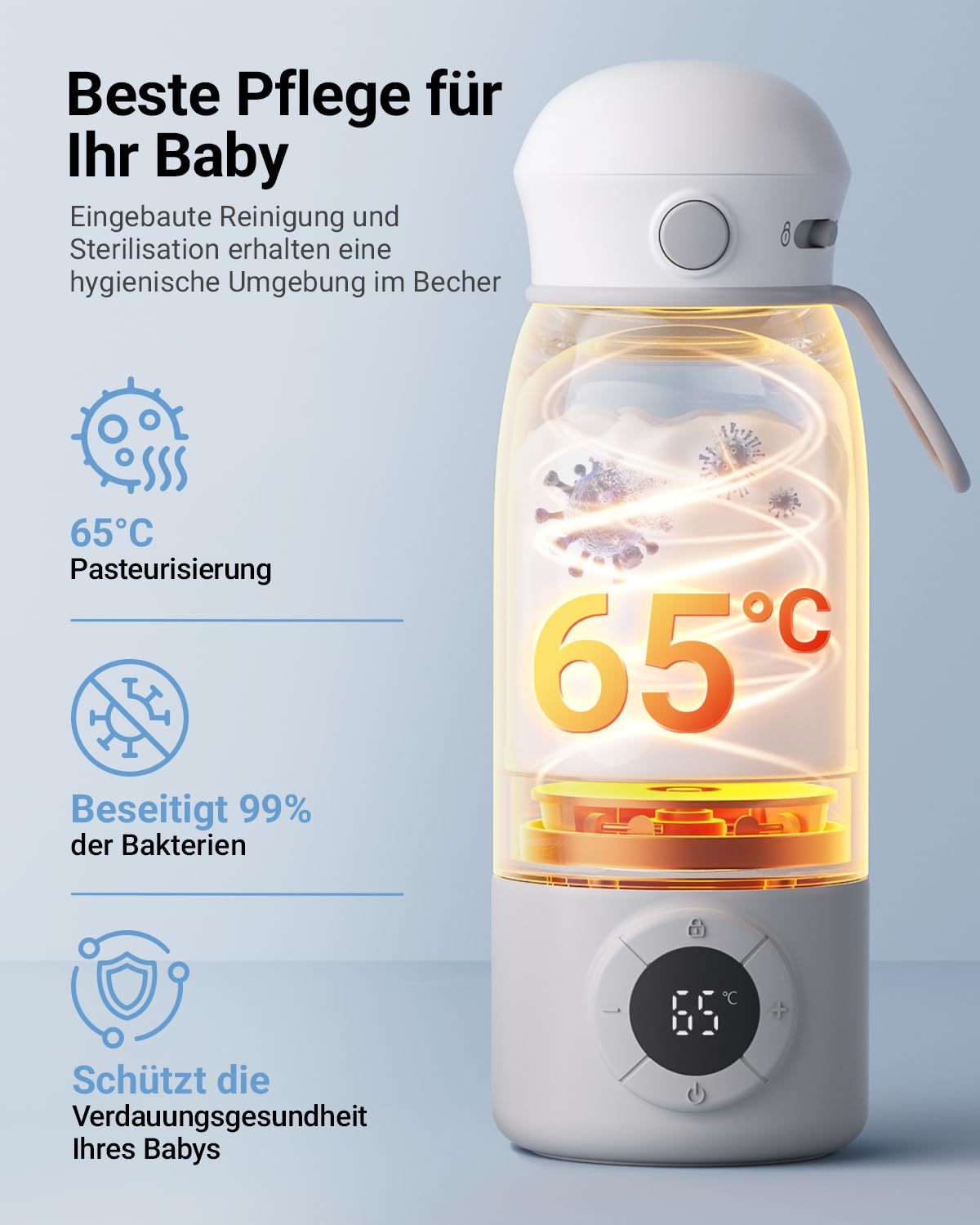 Bear Tragbarer Flaschenwärmer Baby für unterwegs, Schnell aufheizbarer elektrischer Milchwärmer ohne BPA, großes Fassungsvermögen von 500 ml für Muttermilch und Wasser, für Auto, Camping und Reisen