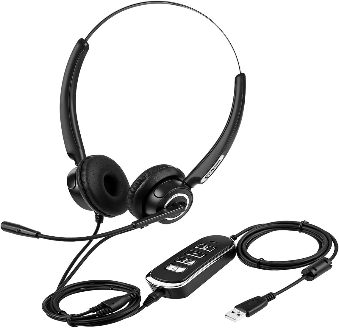 SAWAKE USB/3.5mm Headset Binaural Phone Computer Headset, Lightweight Computer Headphone with Microphone, Noise Cancelling Office Skype Voip Headset for Chat, Call Center, Online Conference, Mac PC