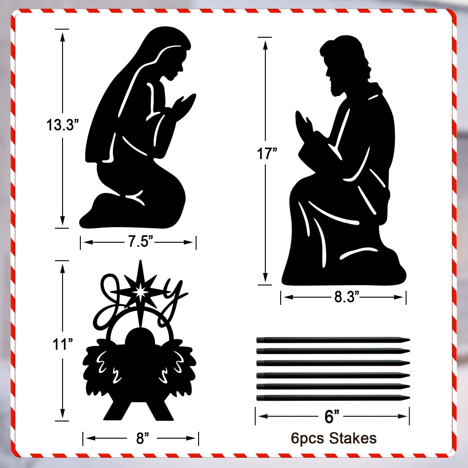 3Pack Metal Nativity Scene Silhouette Outdoor,Christmas Decorations Nativity Set Garden Stake for Outside,Holy Family Yard Deco