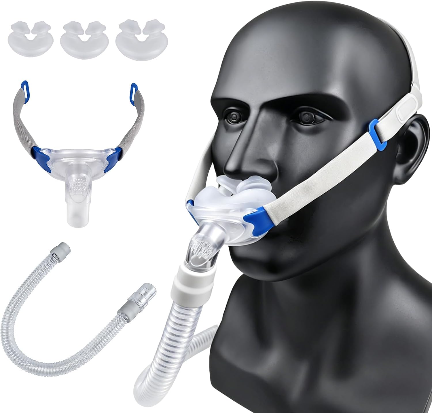 Nasal Pillow Replacement Supplies With 3 Cushion Sizes (S/M/L) Adjustable Headgear and Head Strap 2 Microfleece Strap Covers Lightweight Comfort Fit Nose Pillow Accessories for Home Ventilator
