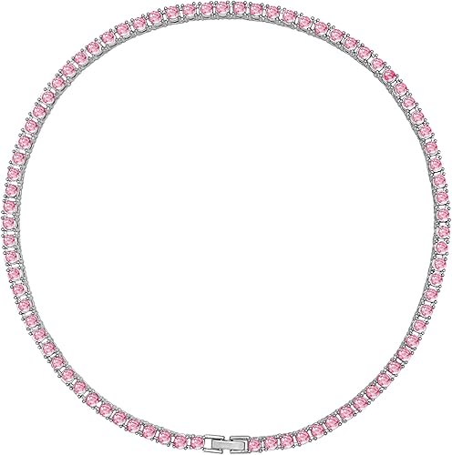 Collar de perro rosa con diamantes cubanos de 0.157 in de ancho, cadena cubana para perros pequeños, medianos y grandes