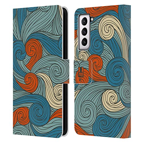 Carcasa de cuero tipo libro para Samsung S21 FE 5G Head Case Designs Azul y Naranja