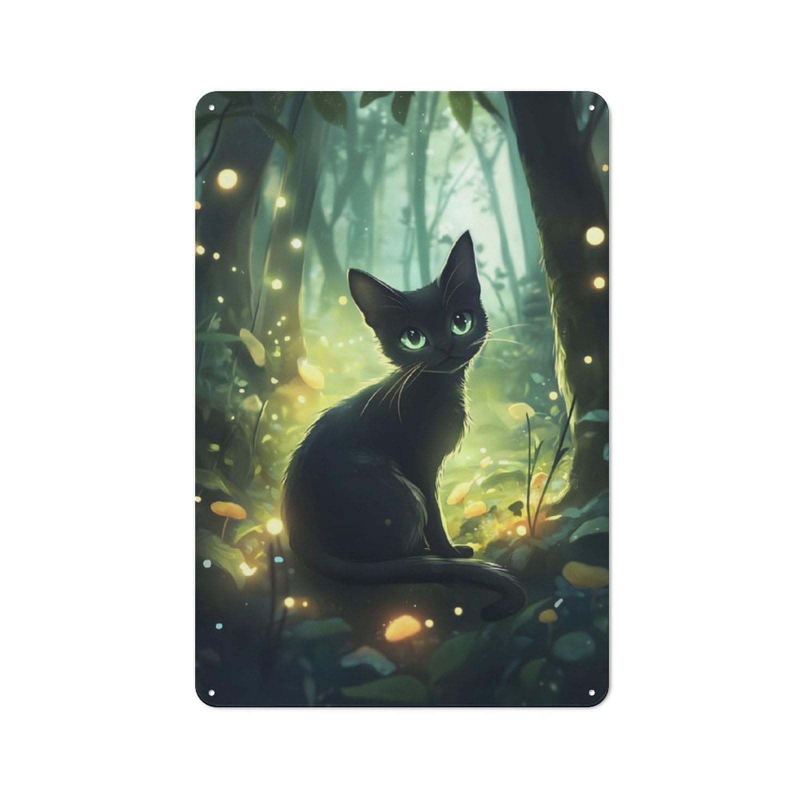 Junmoney Black Cat In Enchanted Forest Retro Metal Wall Sign 30X20cm With For Garage Wall, Suited To Garage Decor Collectors