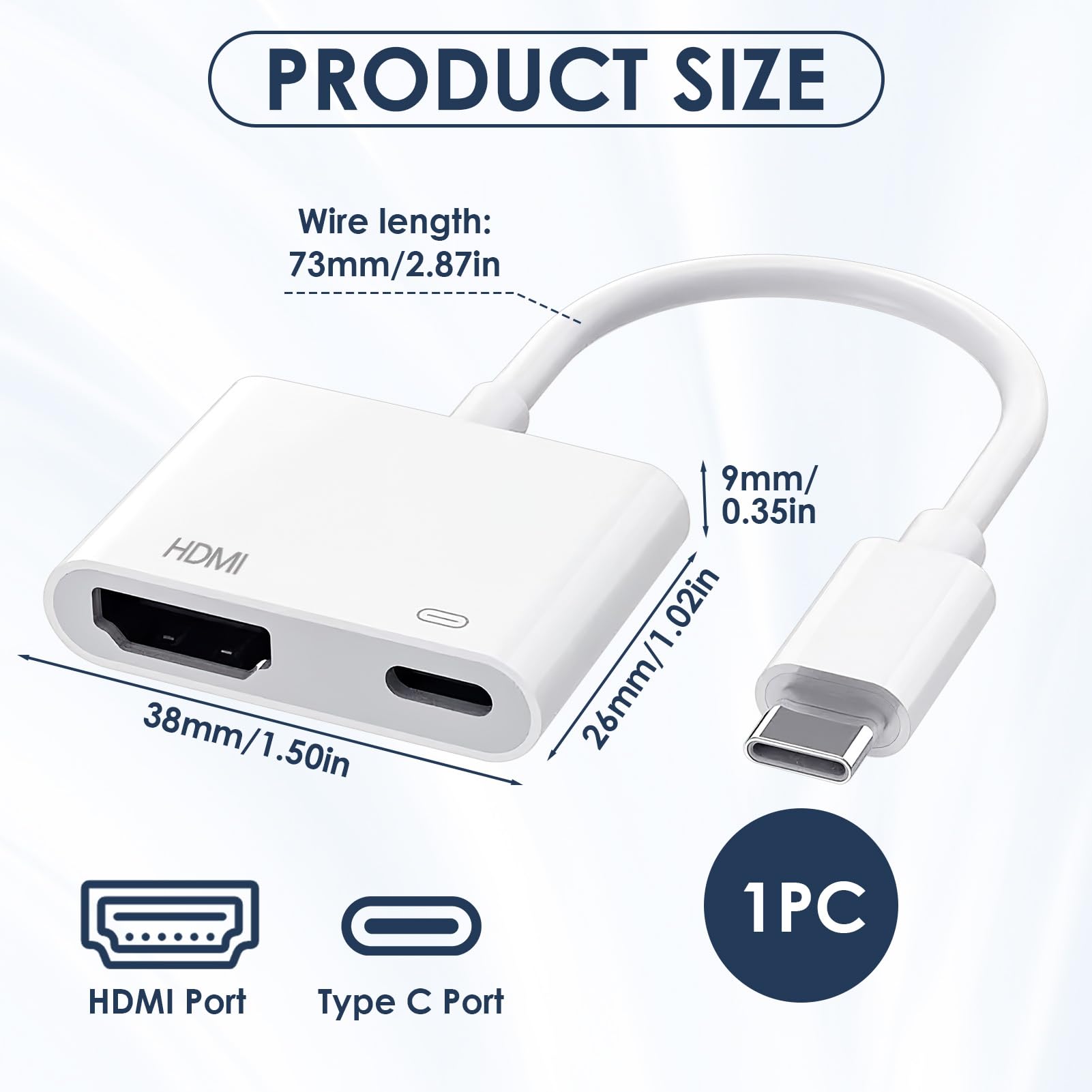 ZH92 USB C to HDMI Adapter, 4K@60Hz HDR for Laptop/PC/TV/Monitor