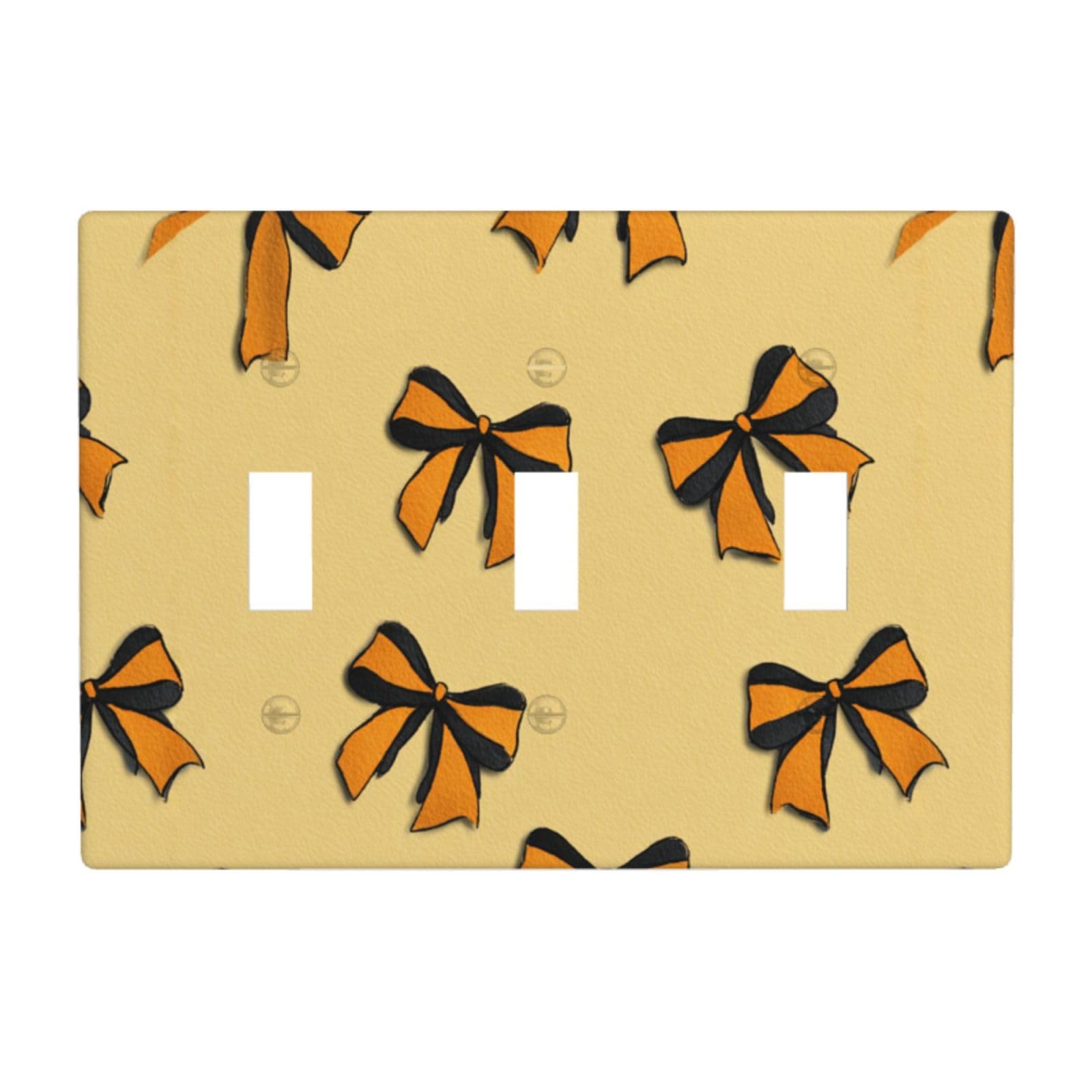 Slim Orange Ribbon Bows Light Switch Covers 3 Gang Triple Toggle Wall Plate Switchplate Electrical Faceplate for Bathroom Kitchen Bedroom Decor