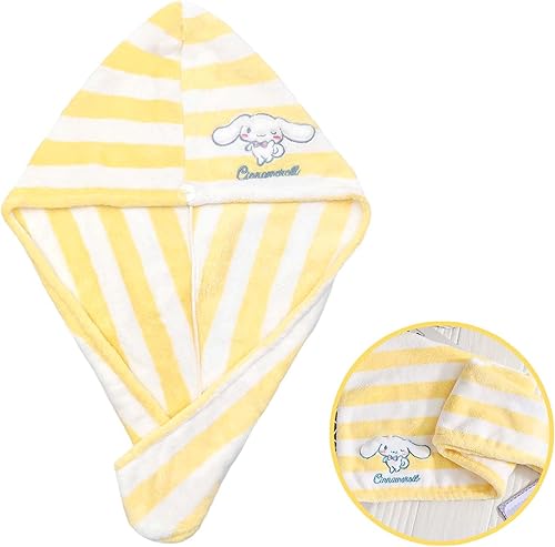 ROFOLO Toalla Kawaii de microfibra a rayas para mujer, gorro de ducha súper absorbente para cabello largo, toalla de secado rápido con botella de