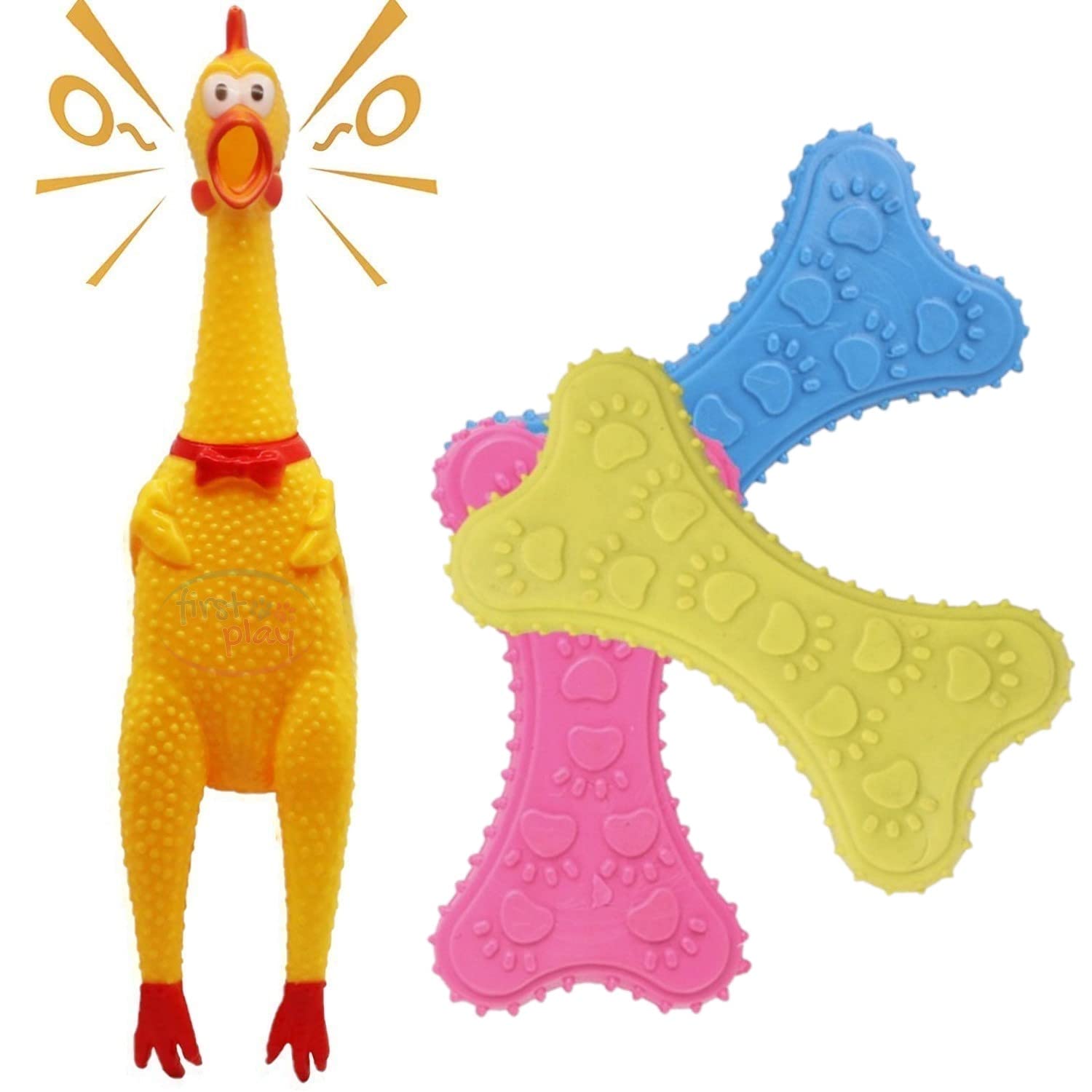 First Play Pack of 2 Dog Toys I Squeaky Chicken + Squeaky Bone I 100% Natural Rubber I Safe & Non-Toxic Chew Toys for Dogs I Puppy Teething & Dental Cleaning for Puppies/Dogs (B0BVZ4B1J4) Amazon Price History, Amazon Price Tracker