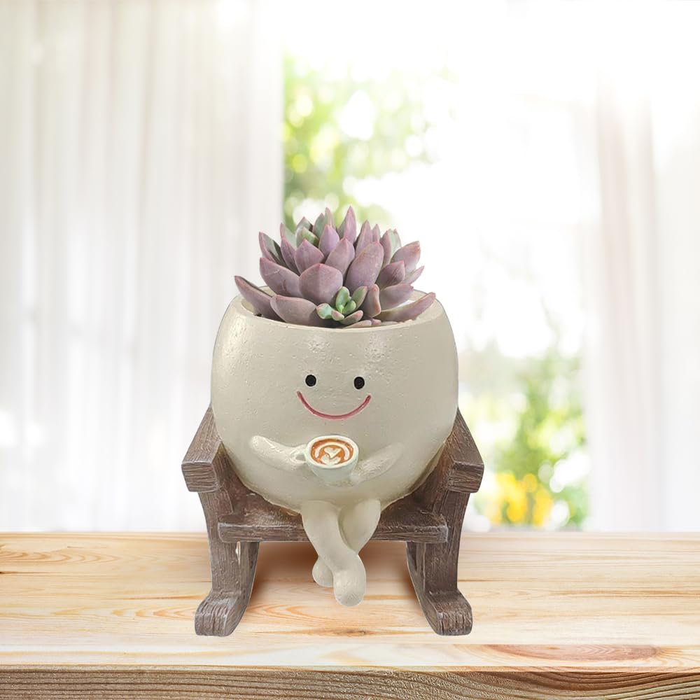 KBIBCK Smile Face Planter Pot, Cute Plant Pot with Face, Resin Swinging Sit Flower Pot with Drainage Hole - Image 4