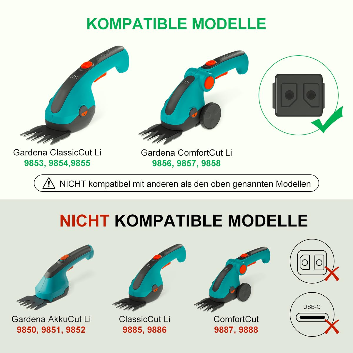 Lenink Cable de carga USB de repuesto de 100 cm, compatible con Gardena Set ClassicCut Li 9853, 9854, 9855 ComfortCut Li 9856, 9857, 9858 tijeras de césped (no compatible con batería Cut Li y conector