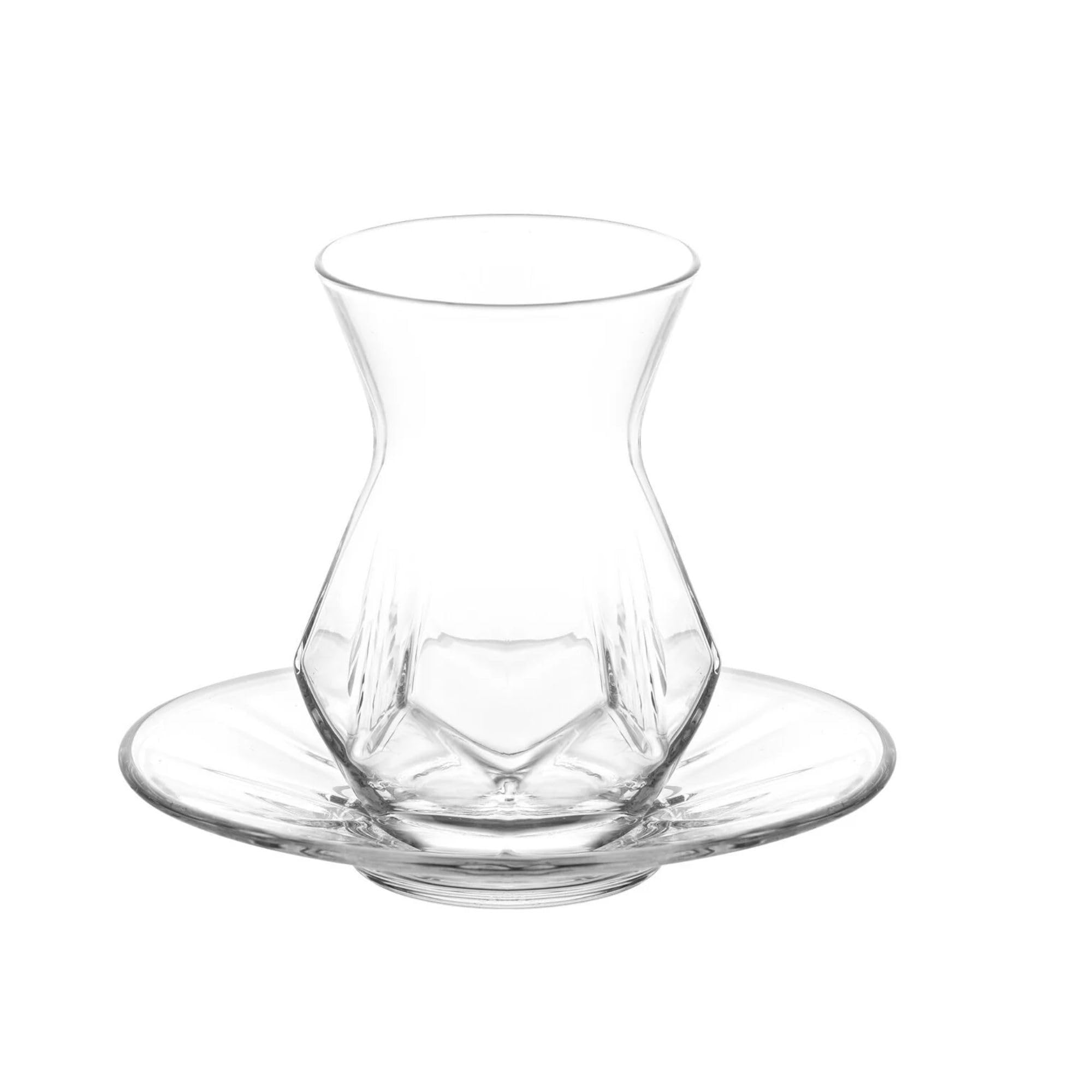 Juego de 24 vasos de alta calidad para 6 personas, moderno juego completo con 12 vasos (bebida larga y vasos) + 6 vasos de té turco y platillos – diseño geométrico noble – regalo perfecto