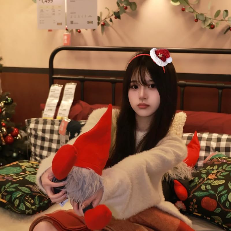 Red Christmas Hat Hairband Xmas Accessories for Women Girls Santa Hat Headband for Women Thick Fine Hair Star Christmas Hair Decorations Christmas Hat Santa Hat Headbands for Christmas Party - Image 4