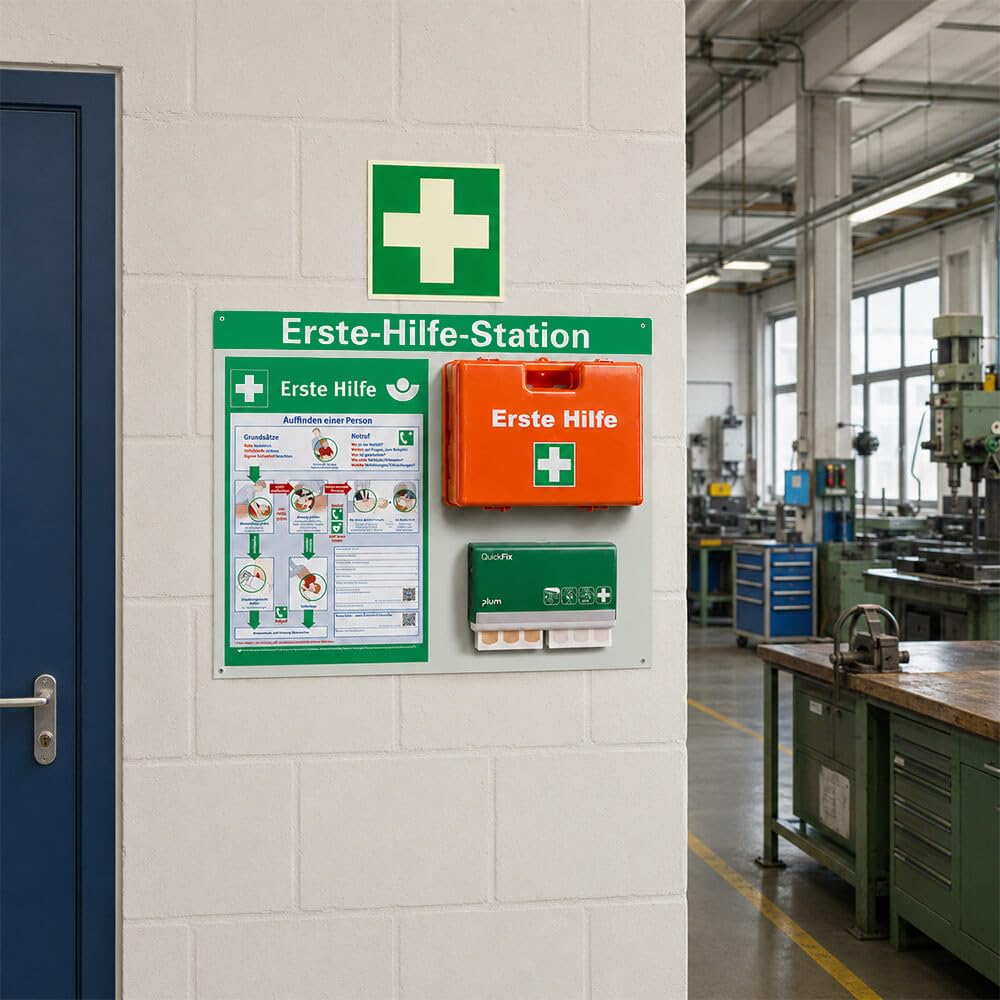 Erste-Hilfe-Station Classic 'Kompakt', nach ASR A4.3/DIN 13157, 58,5 x 47,5 cm, Art.-Nr. 612026 | Pflasterspender | Erste Hilfe Komplettpaket | Verbandkoffer