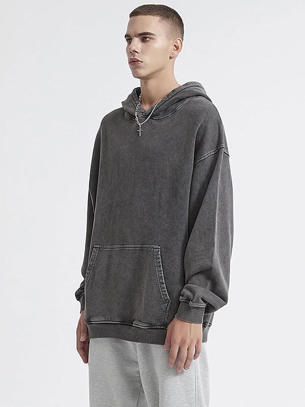 KEEPSHOWING Mens Oversized Hoodies Vintage Hoodie Couples Pullover Acid Wash Hoodies for Men Streetwear Sweatshirts(Grey(hooded) L) image 6