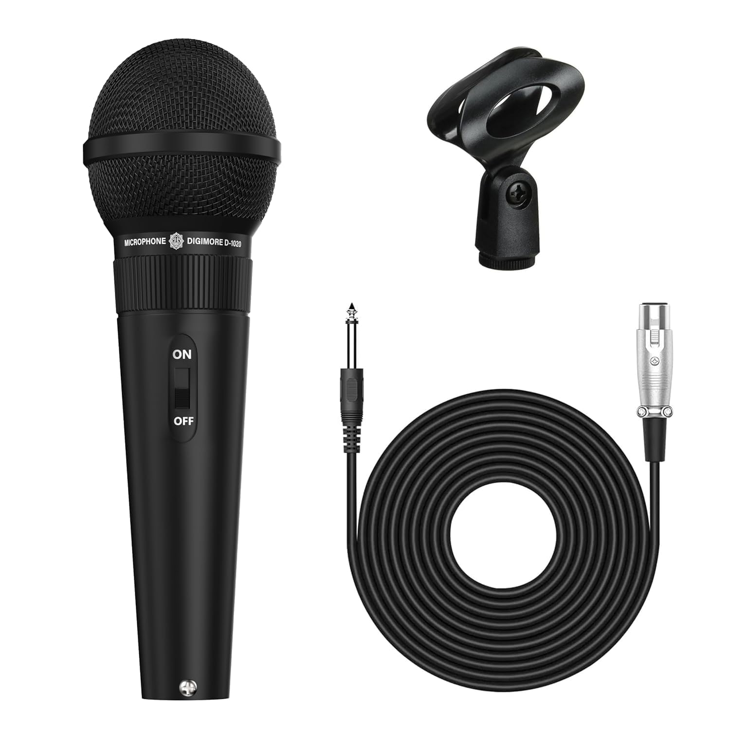 DIGIMORE Super-Cardioid Dynamic Microphone | Wired Mic with 20ft XLR Cable & Mic Holder | for Vocals, Singing, Karaoke, Live Performance, Studio, PA System, Stage, Recording (D-1020)