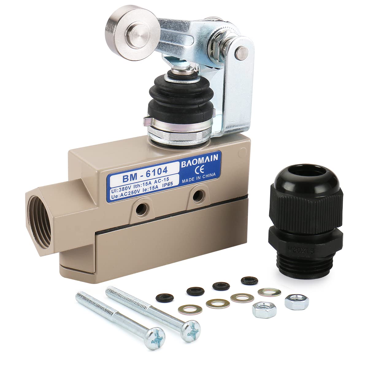BAOMAIN Limit Switch BM-6104, Roller Lever Actuator, 15A 250VAC/380VAC Heavy Duty Sealed Micro Switch for Air Curtain and Industrial Doors, IP65 Waterproof, Replacement for TZ-6104 image 5