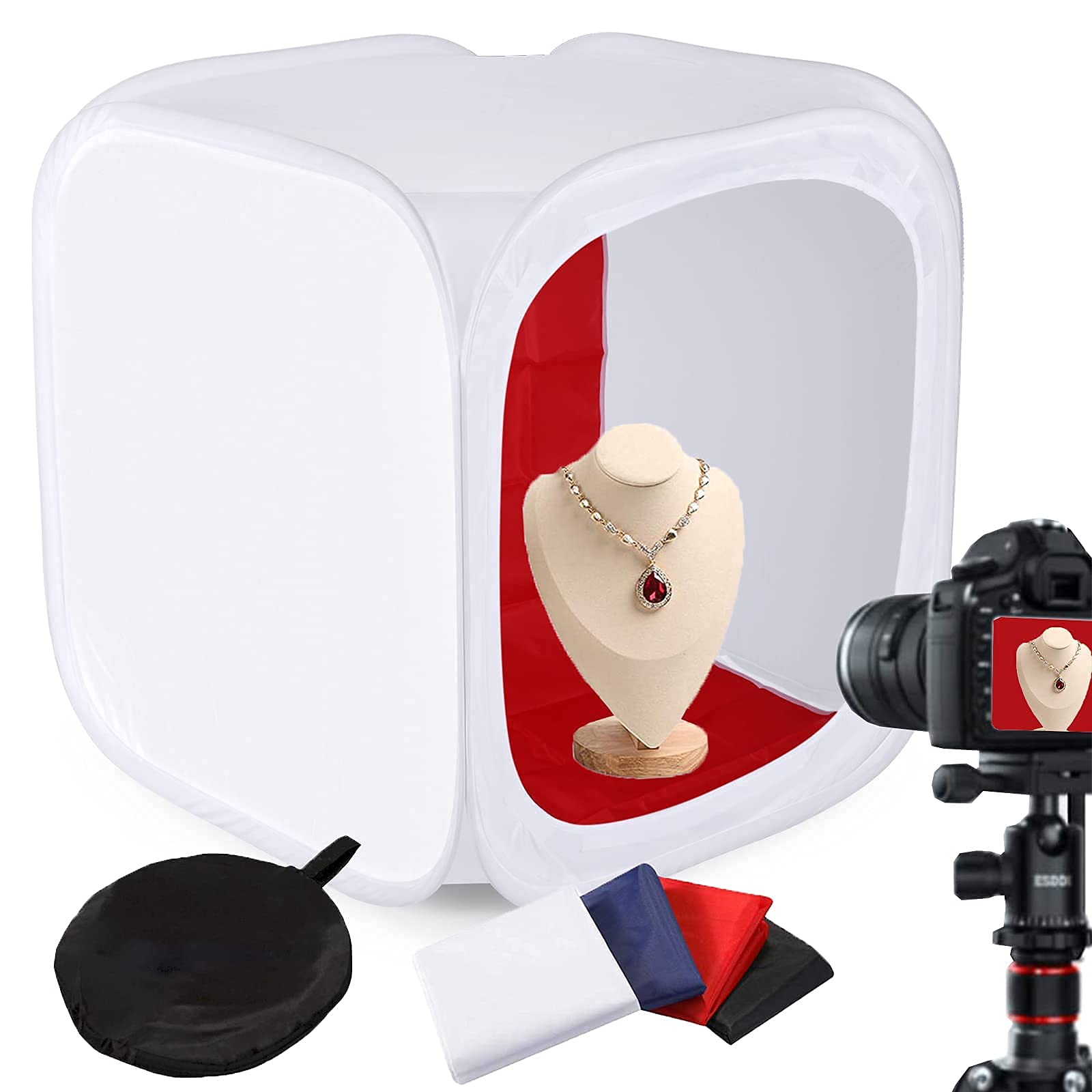32" / 80CM Foto Studio di ripresa della tenda Light Kit cubo diffusione morbida Box con 4 colori Fondali (rosso blu scuro bianco nero) per la fotografia (80x80)