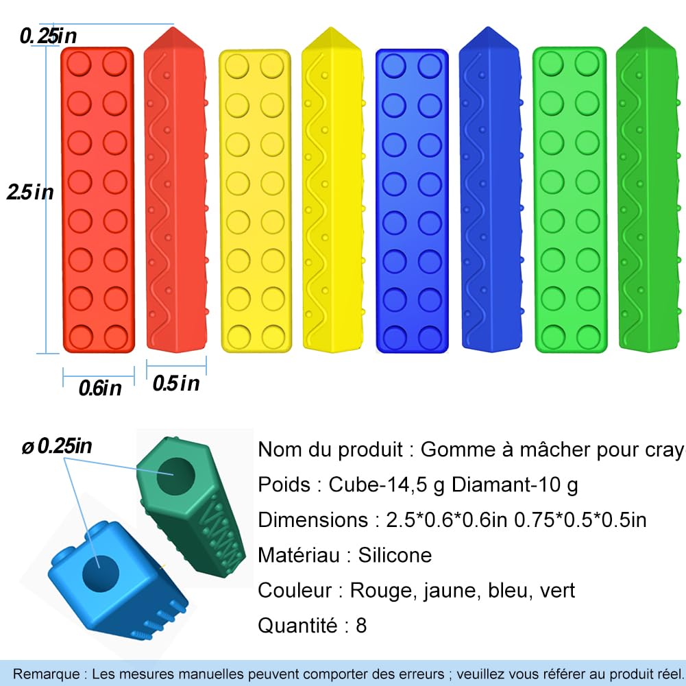 KEFU Embouts à Mâcher pour Crayons, Lot de 8, Accessoires Sensoriels pour Enfants Autisme TDAH