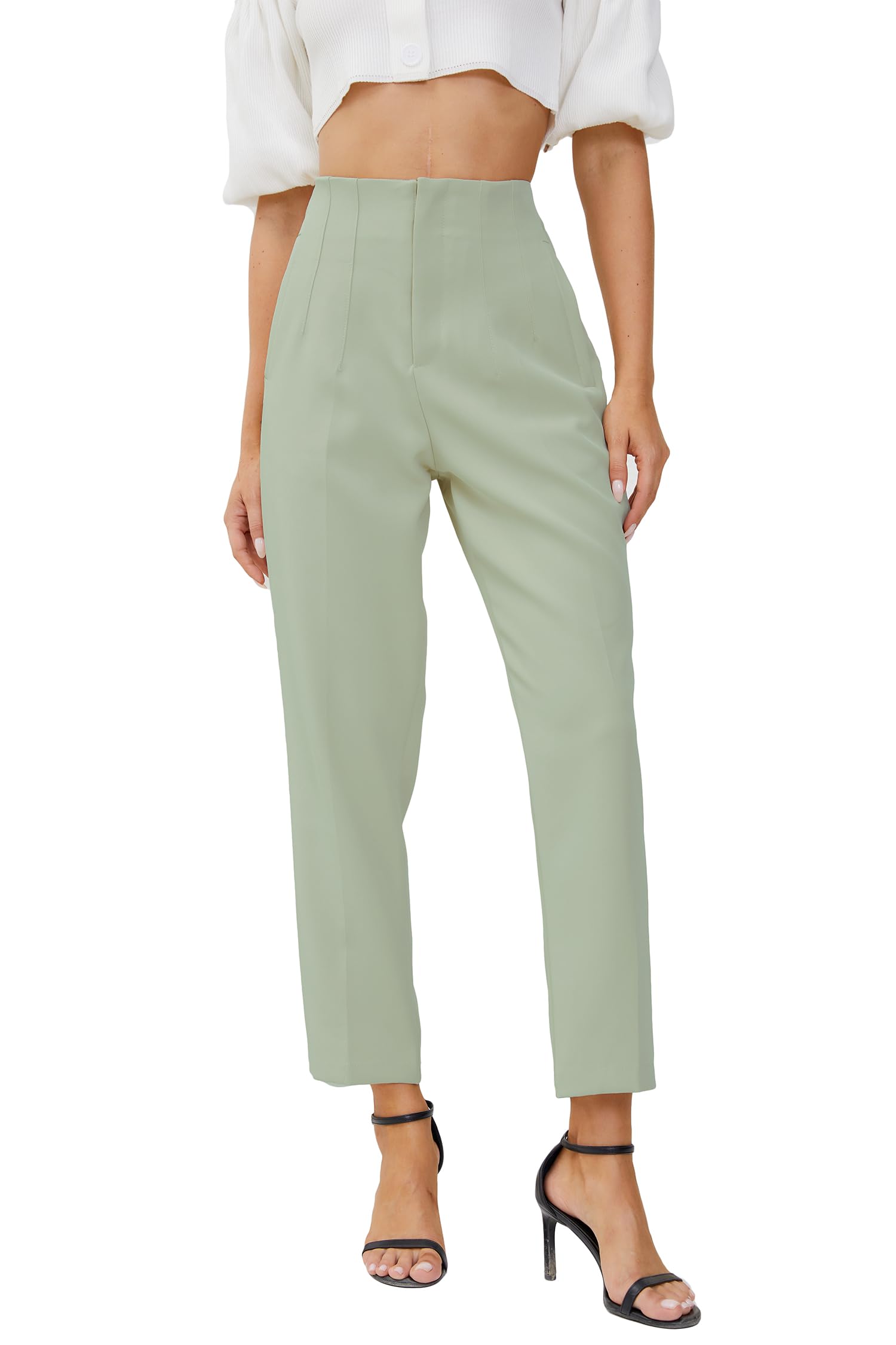 Pantalones de negocios de cintura alta para mujer, pierna recta, plisados, pantalones de oficina
