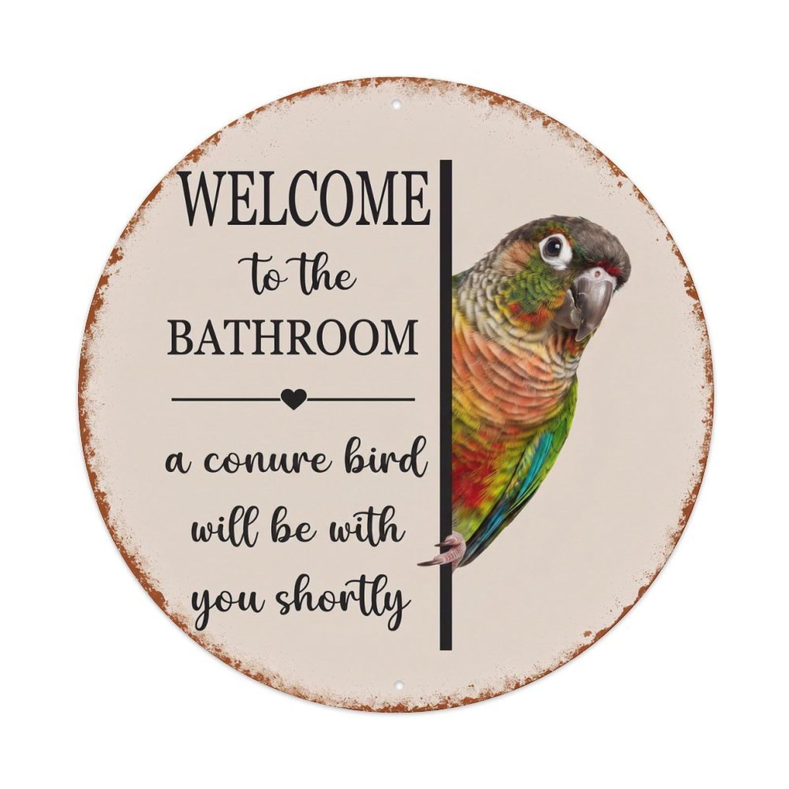 Vintage WELCOME To The BATHROOM Conure Bird Metal Tin Sign