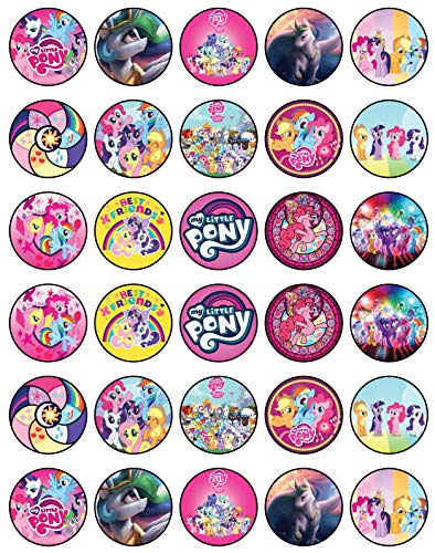 30 x Edible Cupcake Toppers Themed of My Little Pony Collection of Edible Cake Decorations | Uncut Edible on Wafer Sheet