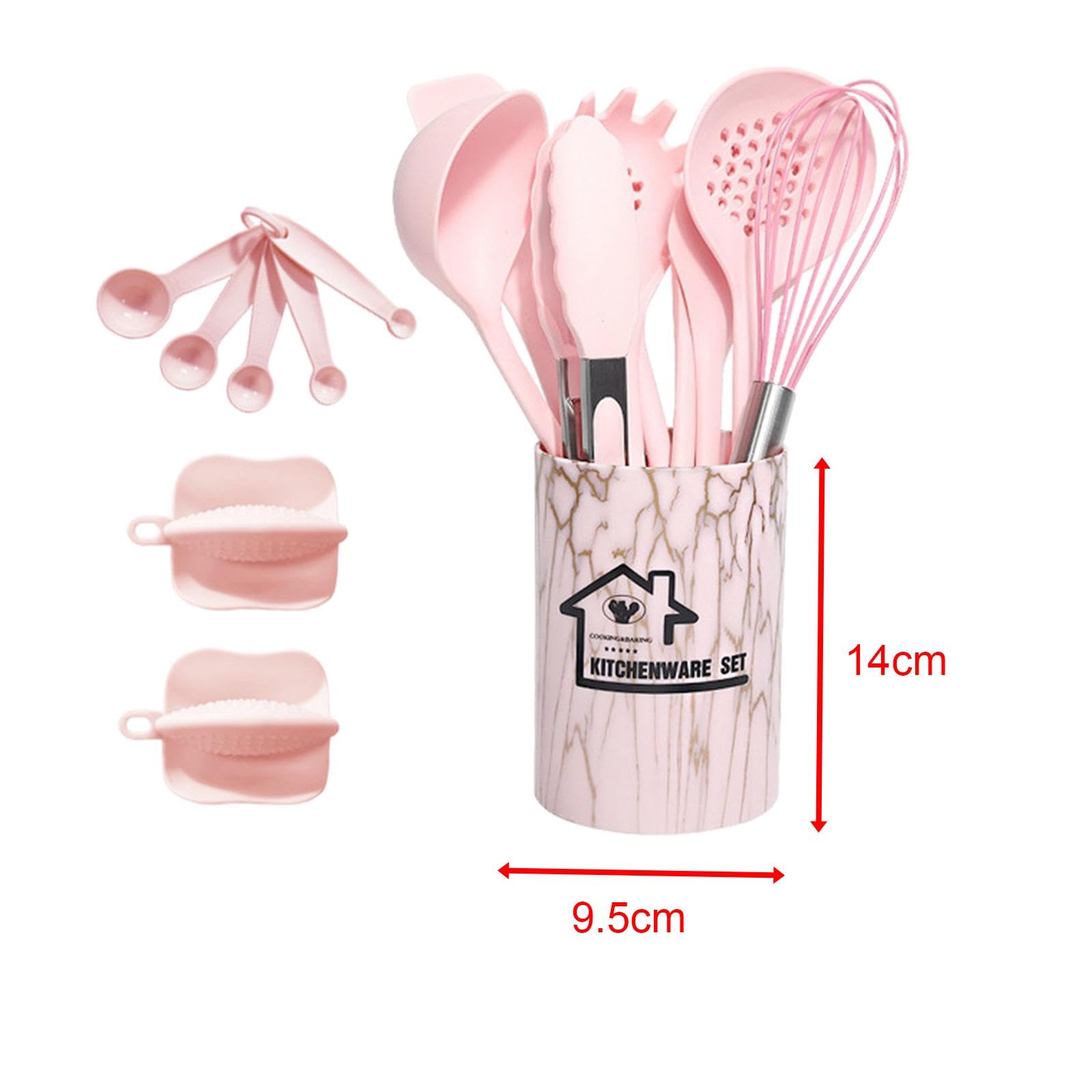 Juego de 2 utensilios de cocina de silicona antiadherentes para profesionales, principiantes, color rosa