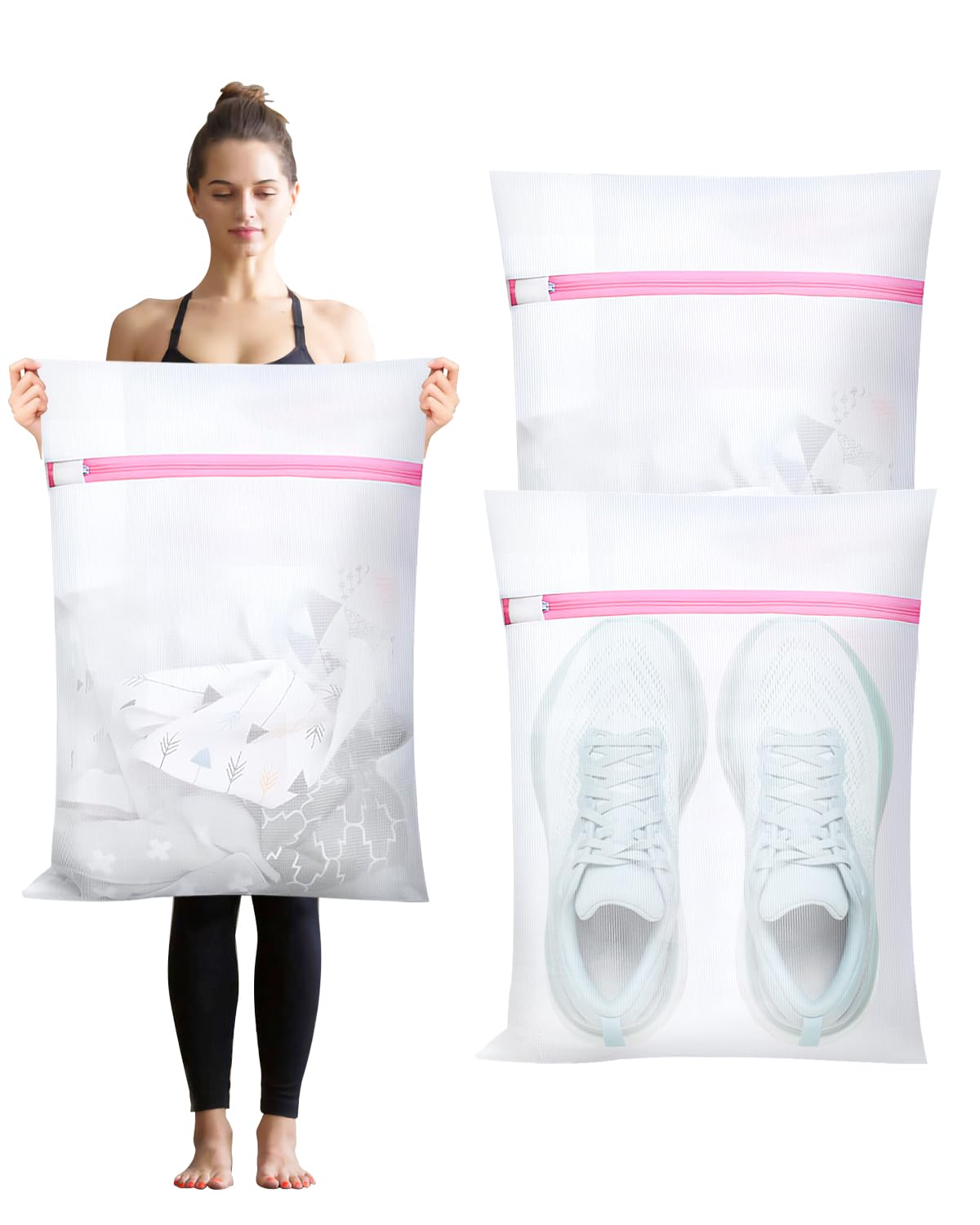 3 Sacchetti Per Lavaggio Biancheria Intima E Delicati, Retine Per Reggiseni In Lavatrice, Grigio, Con Cerniera Antiruggine - 2