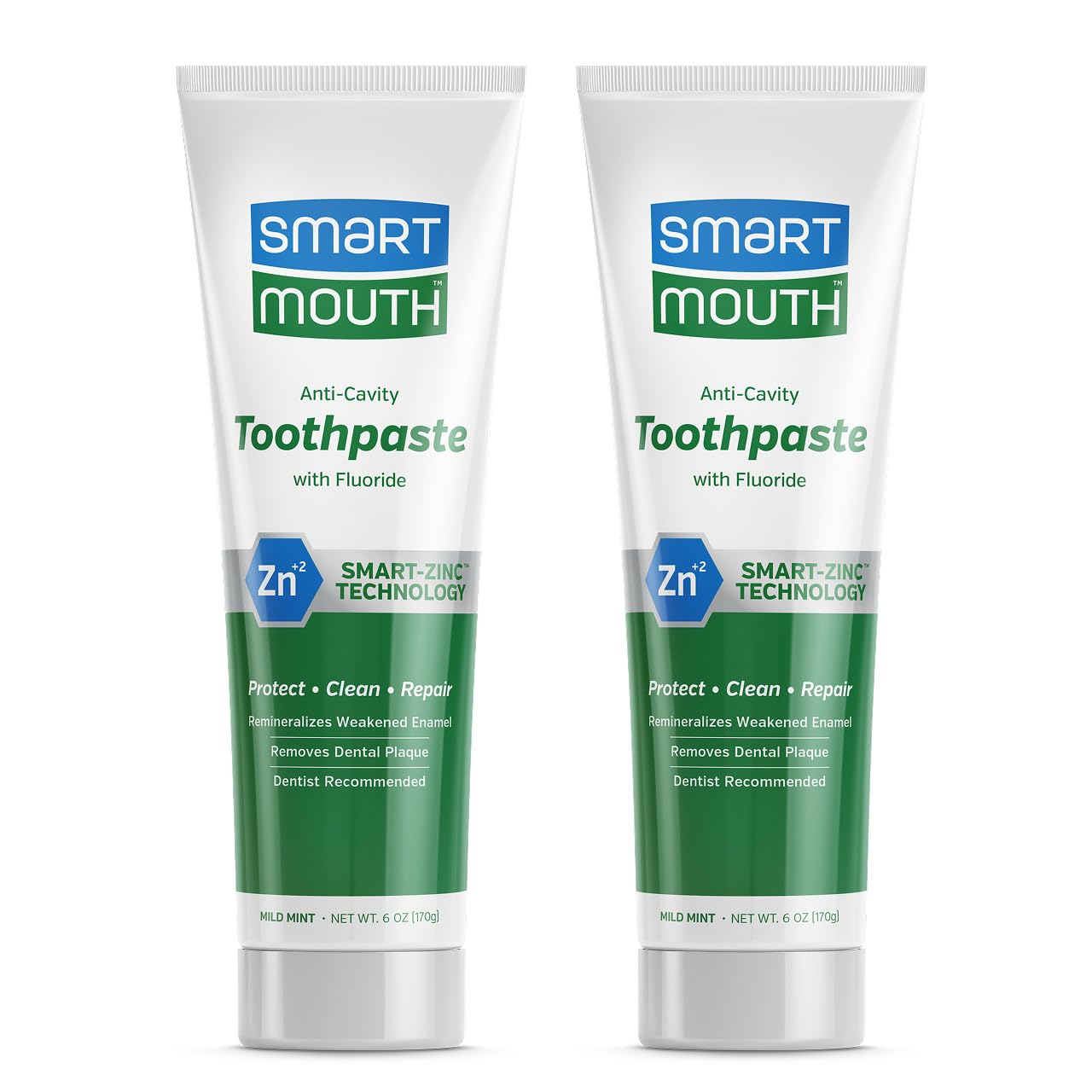 SmartMouth Premium Zinc Ion Toothpaste - Whitening - with Fluoride - Refreshing, Anti-Cavity Toothpaste for Adults - Strengthens Enamel - Mild Mint Flavor, 6 oz (2 Pack)