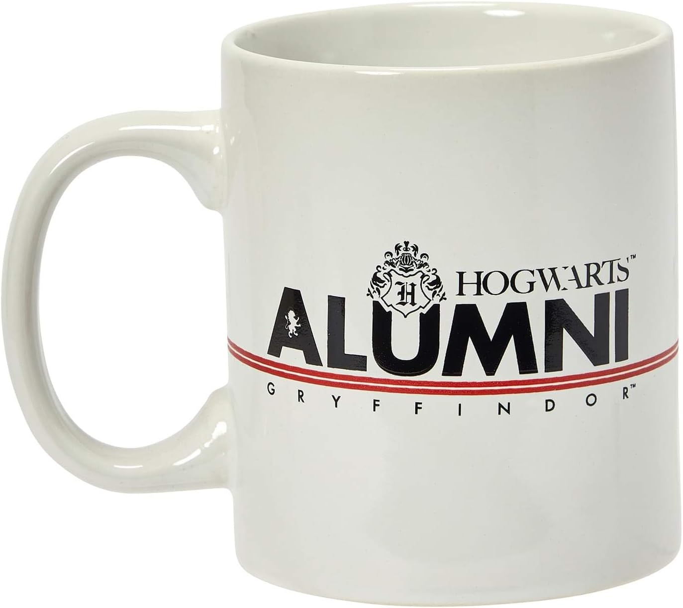 Harry Potter Gryffindor Alumni 11-Oz Mug - White Ceramic Cup With Handle - Hogwarts Crest & House Red Stripe With Black Lettering - From Rowling's Wizarding World