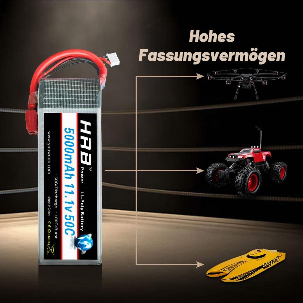 HRB Lipo Akku 5000mAh 3S 11,1V 50C Lipo Batterie mit Deans Stecker T Plug für RC Hobby RC Auto Helikopter Fleugzeug