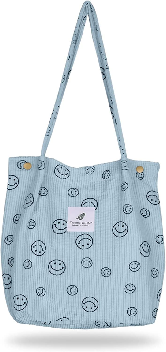 ChirestWomen's Corduroy Tote Bag Smiley Face Casual Tote shoulder bag for women Handbag Big Capacity Shoulder Bag school crossbody…