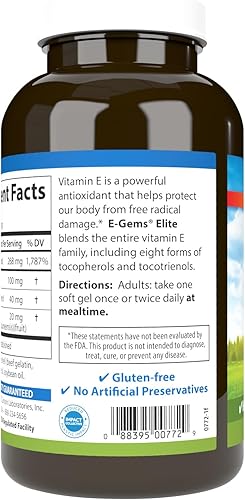 Vista 10 de Carlson - E-Gems 400 UI (268 mg), vitamina E de origen natural, bienestar óptimo, 140 geles blandos