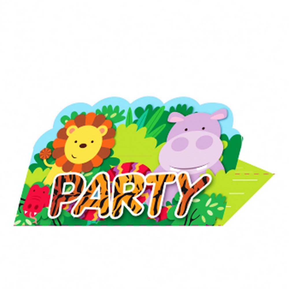 Amscan 9901920 - Jungle Friends Birthday Party Stand-Up Invitations - 8 Pack