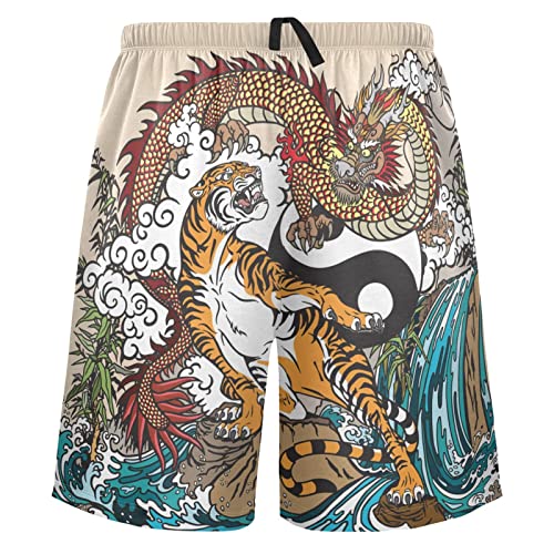 Penguin Flamingo Dragon Pajama Bottom Shorts for Men Soft Casual Sleep Lounge Shorts with Pockets S - XXL