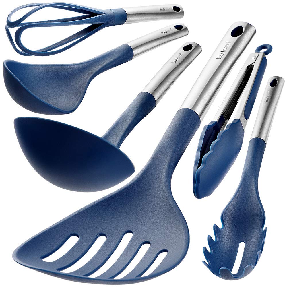 Wanbasion Blue 6 Piece Kitchen Utensils Set Stainless Steel, Kitchen Cooking Utensils Set Dishwasher Safe, Heat Resistant ...