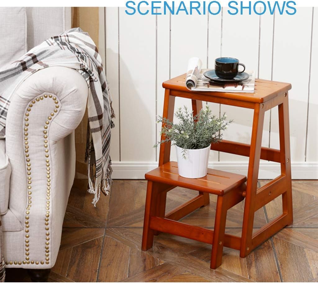 CHEWYNP Easy and Convenient Folding Step Stool,Oak Wood Folding Chair Stepladder Stairway Chair with 2 Steps for Home Fold up Library/Kitchen/Office Steps Portable,Step Stool with Handle,B